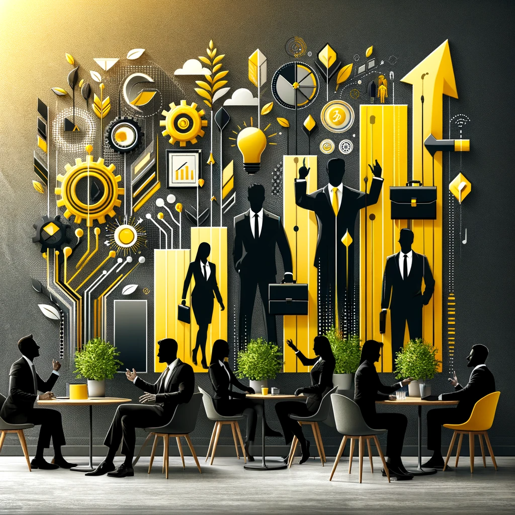 Create a modern and stylish image that captures the essence of a progressive and attractive employer in a business setting. The image should feature a